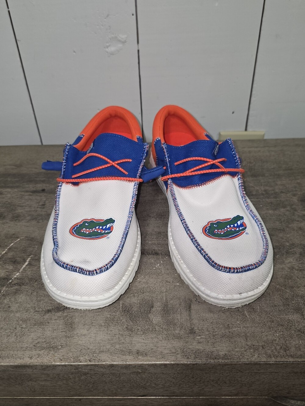 Hey Dude Men's White, Blue & Orange Slip-On Sneakers